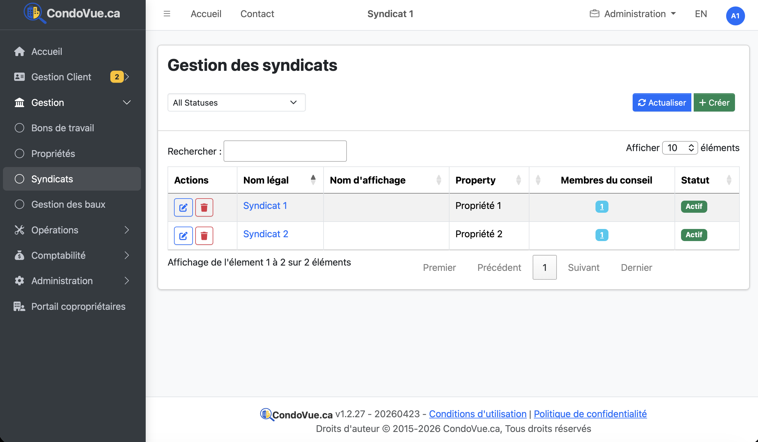 Gestion du syndicat